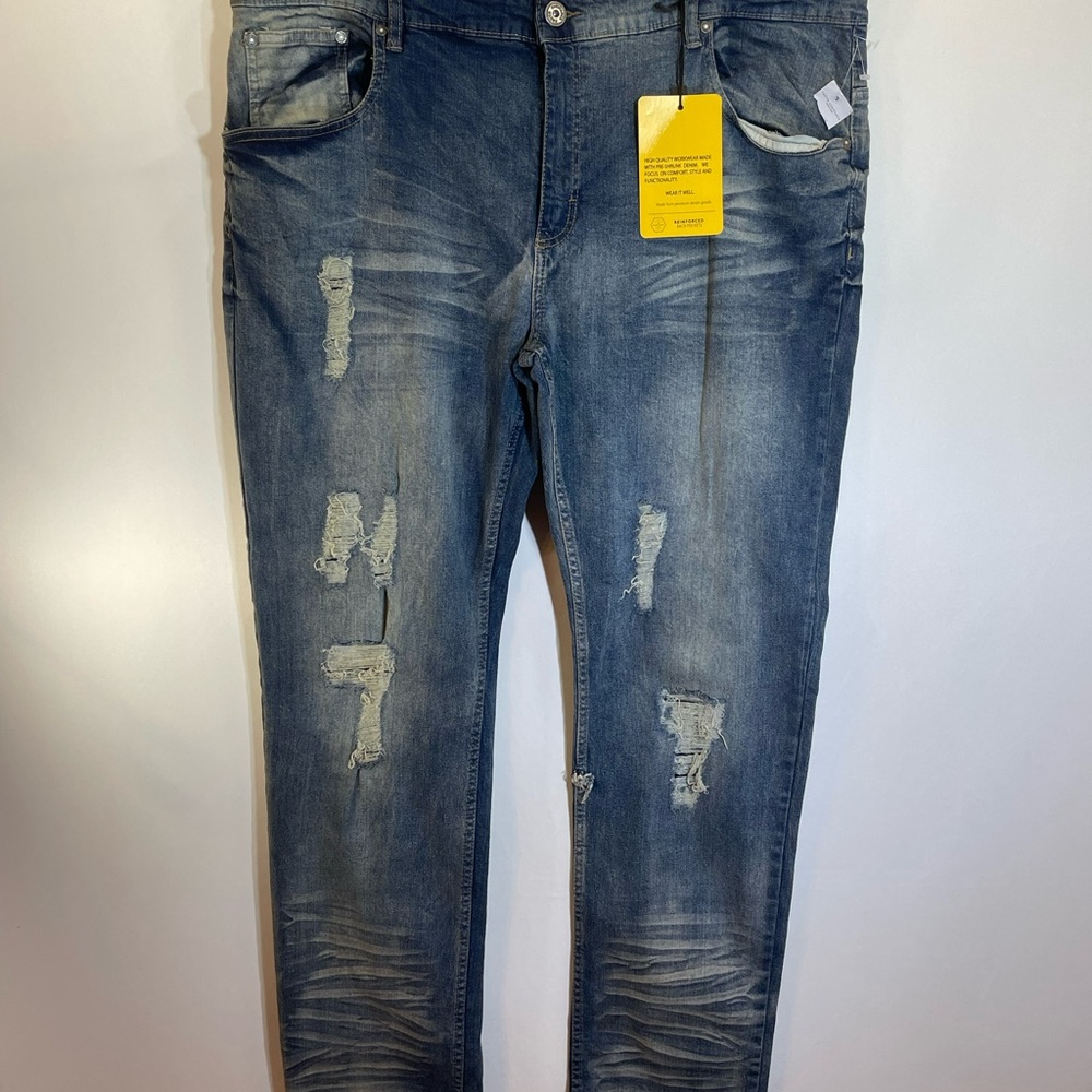 Truth Substance Jeans Mens 42x32  Skinny Fit Stretch Dark Wash Distressed NWT